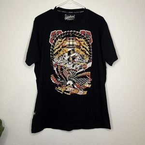 Mens black graphic t shirt vintage Tattoo style lighthouse Size XL